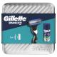 Gillette Mach3 Darilni set brivnik 1 kos + gel za britje Soothing With Aloe Vera Sensitive 75 ml + pločevinasta škatla