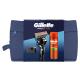 Gillette ProGlide Darilni set brivnik ProGlide 1 kos + gel za britje Fusion Shave Gel Sensitive 200 ml + držalo za brivnik + kozmetična torbica