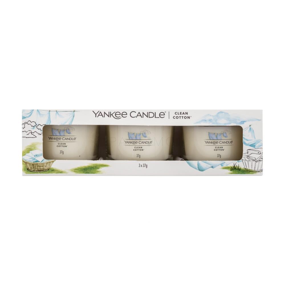 Yankee Candle Clean Cotton Darilni set dišeča svečka 3 x 37 g poškodovana  škatla