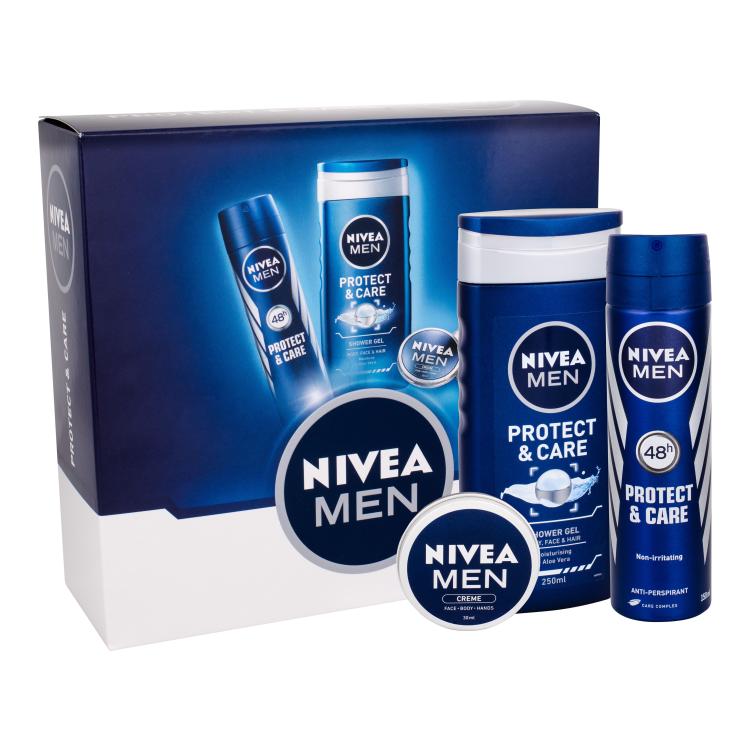 Nivea Men Protect &amp; Care Darilni set gel za prhanje 250 ml + anti-perspirant 150 ml+ univerzalna krema Men Creme 30 ml