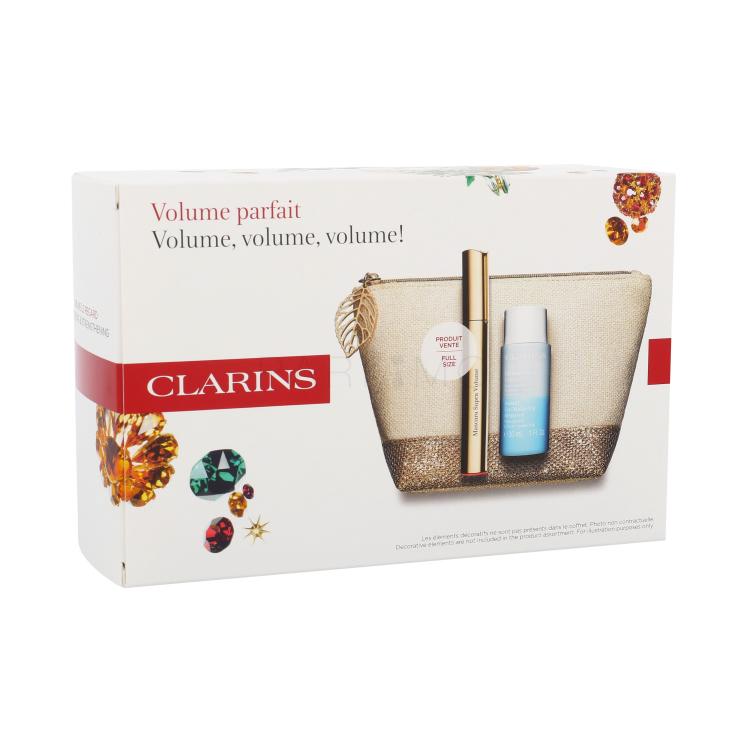 Clarins Mascara Supra Volume Darilni set řasenka 8 ml + odličovací přípravek Instant Eye Make-Up Remover 30 ml + kosmetická taška