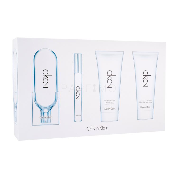 Calvin Klein CK2 Darilni set toaletní voda 100 ml + toaletní voda 10 ml + sprchový gel 100 ml + tělové mléko 100 ml