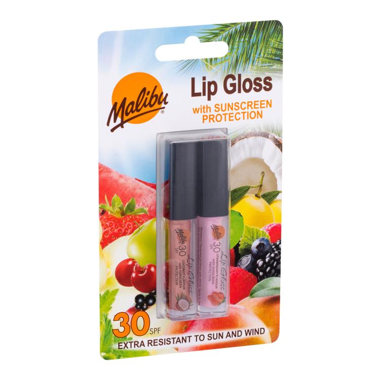 Malibu Lip Gloss SPF30 Darilni set sijaj za ustnice 1,5 ml Coconut + sijaj za ustnice 1,5 ml Strawberry