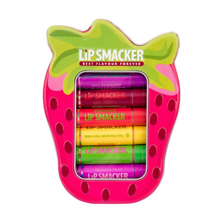 Lip Smacker Fruit Strawberry Darilni set balzam za ustnice 6 x 4 g + kovinska škatla