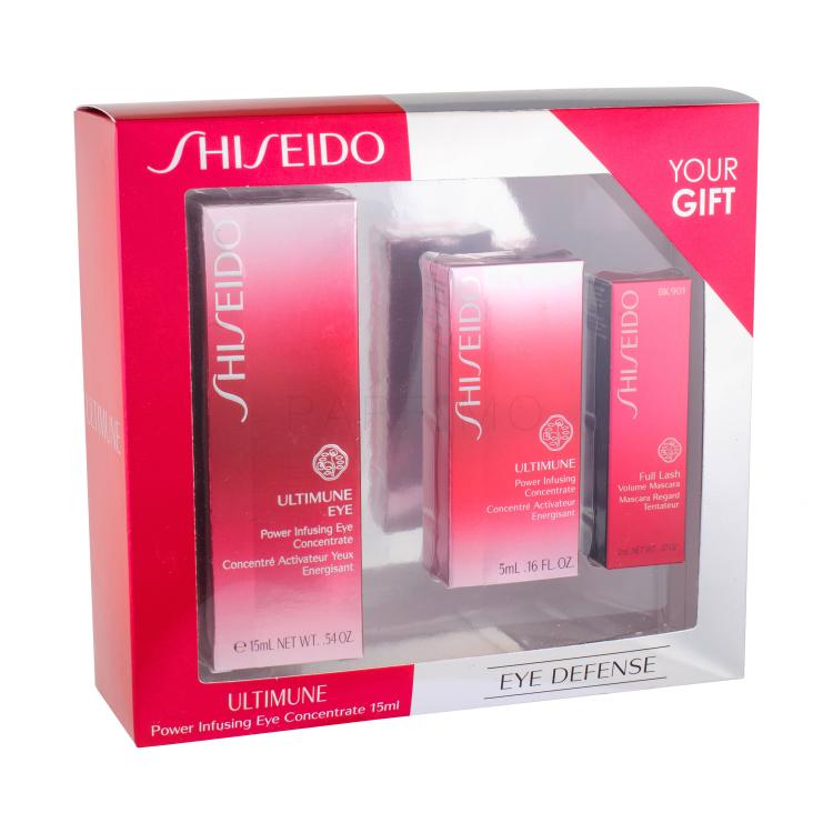 Shiseido Ultimune Power Infusing Eye Concentrate Darilni set nega za področje okoli oči 15 ml + serum za kožo 5 ml + maskara Full Lash Volume Mascara 2 ml BK901