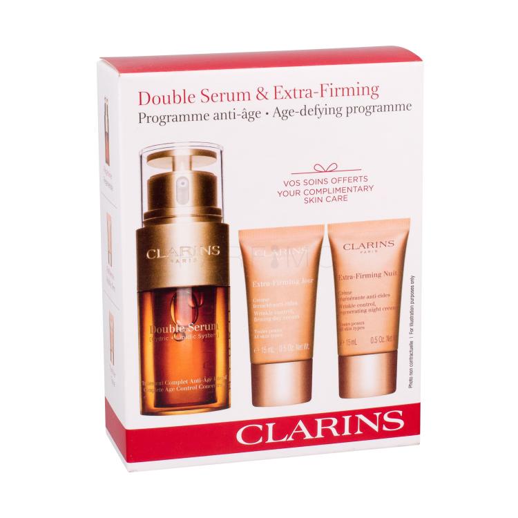 Clarins Double Serum Darilni set serum za obraz 30 ml + dnevna krema 15 ml + nočna krema 15 ml