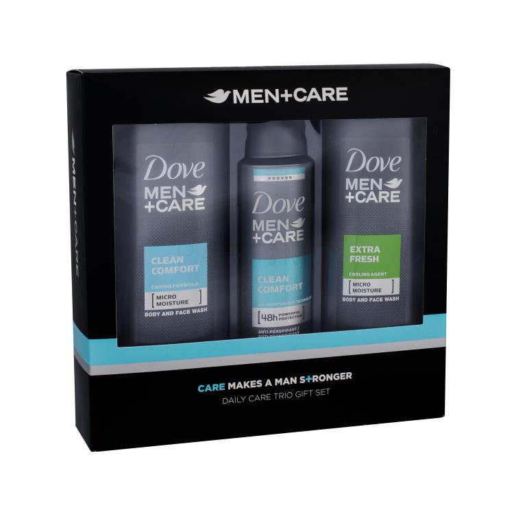 Dove Men + Care Clean Comfort Darilni set gel za prhanje 250 ml + deodorant 150 ml + gel za prhanje Extra Fresh 250 ml