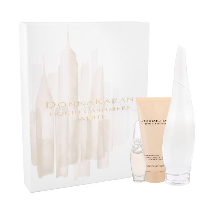 DKNY Liquid Cashmere White Darilni set parfumska voda 100 ml + parfumska voda 7 ml + losjon za telo 100 ml