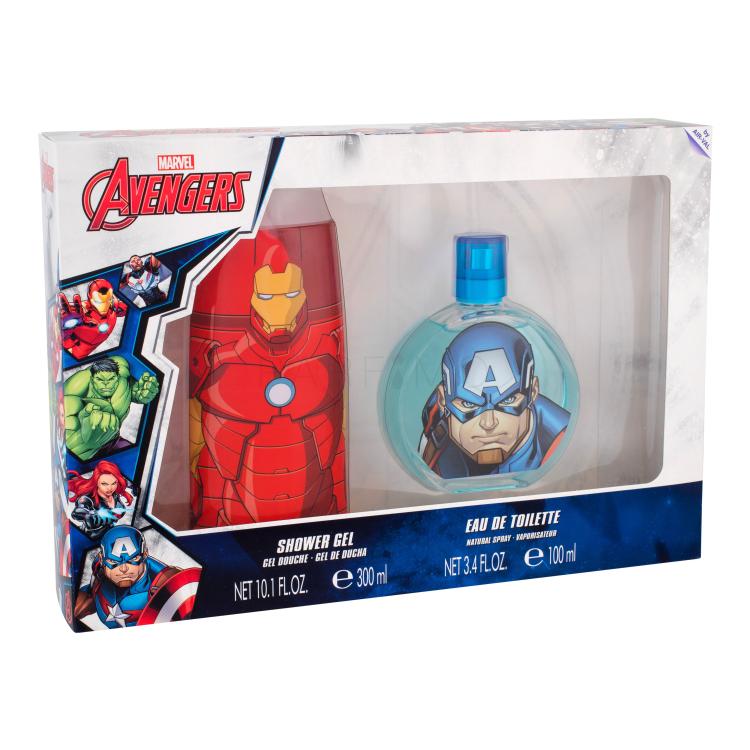 Marvel Avengers Darilni set toaletna voda Captain America 100 ml + gel za prhanje Iron Man 300 ml