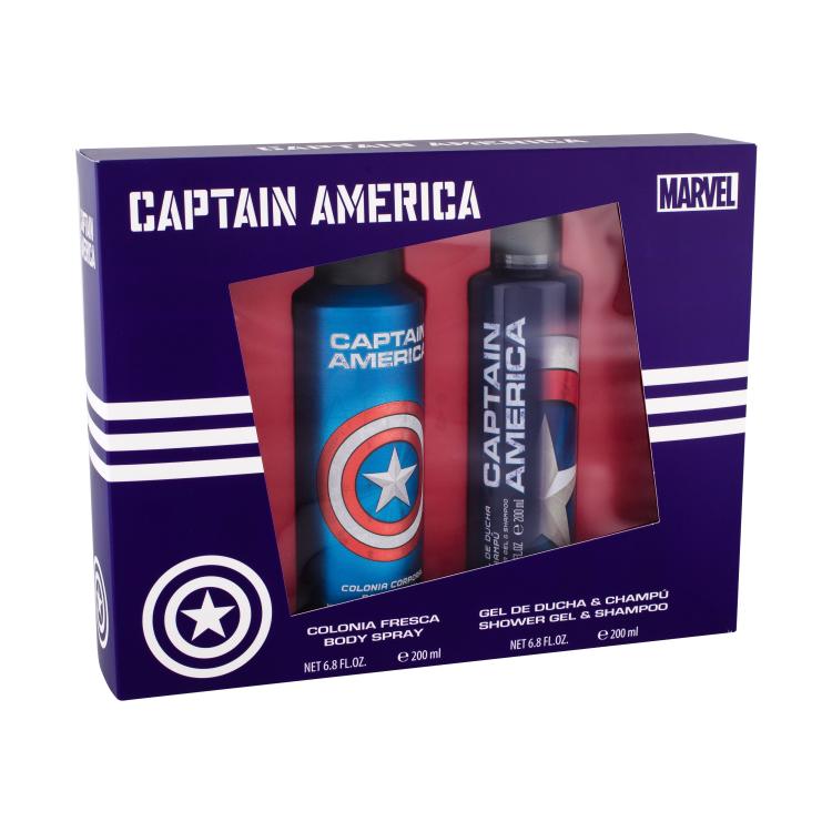 Marvel Captain America Darilni set gel za prhanje 200 ml + sprej za telo 200 ml