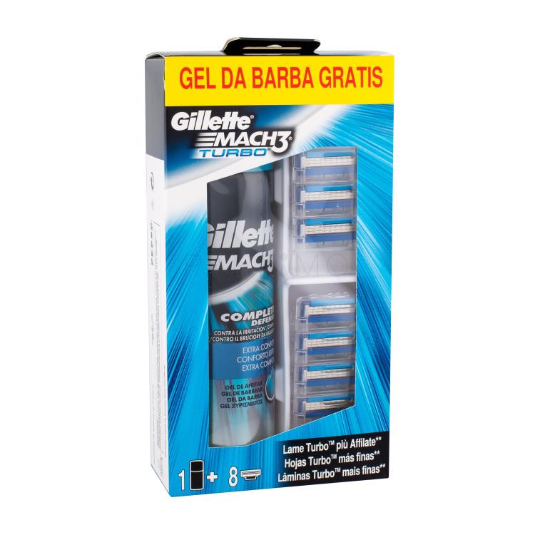 Gillette Mach3 Turbo Darilni set nadomestna rezila 8 kos + gel za britje Extra Comfort 200 ml
