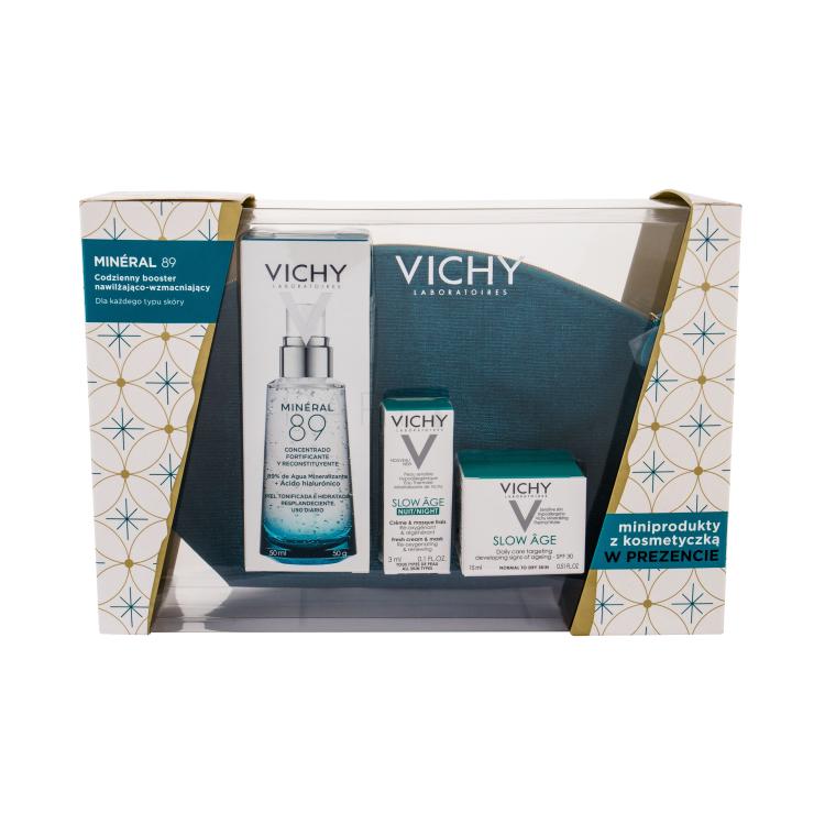 Vichy Minéral 89 Darilni set serum za obraz 50 ml + dnevna krema za obraz Slow Age SPF30 15 ml + nočna krema Slow Age 3 ml + kozmetična torbica