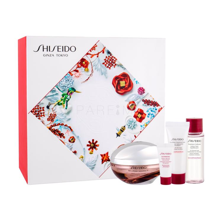 Shiseido Bio-Performance LiftDynamic Cream Darilni set dnevna krema 50 ml + serum za obraz ULTIMUNE 5 ml + čistilna pena Clarifying Cleansing Foam 15 ml + vodica za obraz Treatment Softener 30 ml