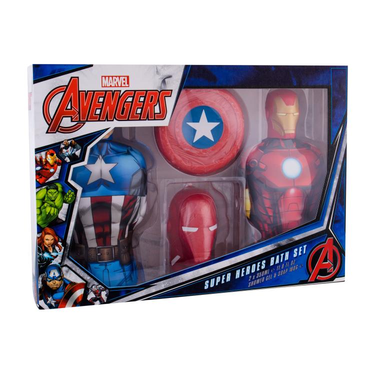 Marvel Avengers Darilni set gel za prhanje Captain America 350 ml + gel za prhanje Iron Man 350 ml + milo Captain America 180 g + milo Iron Man 180 g