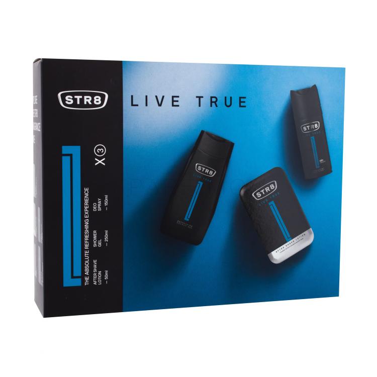 STR8 Live True Darilni set vodica po britju 50 ml + deodorant 150 ml + gel za prhanje 250 ml