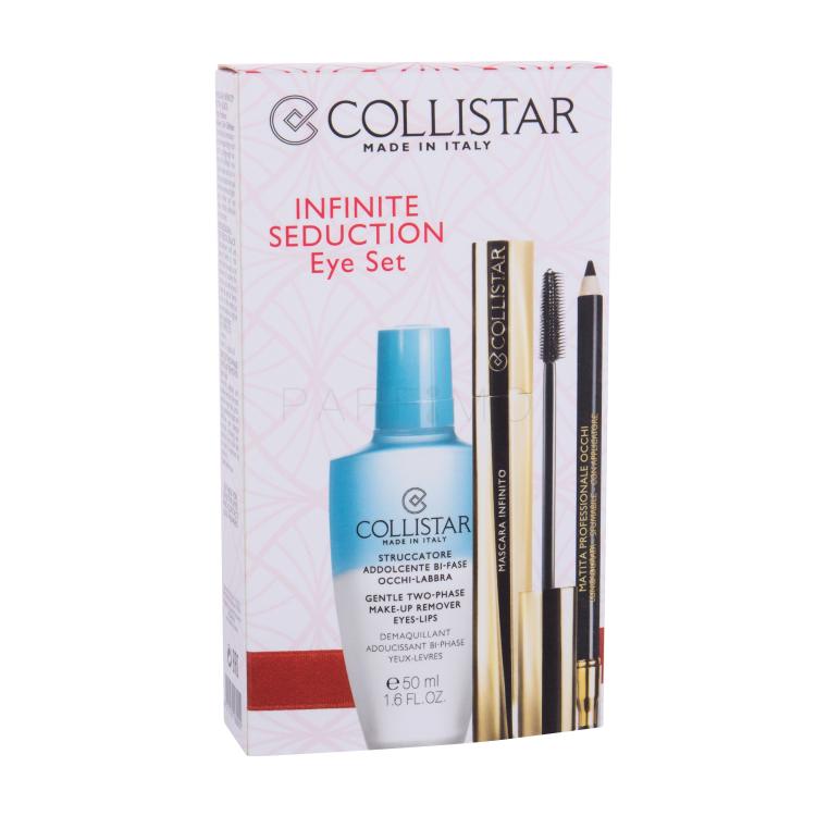 Collistar Infinito Darilni set maskara 11 ml + svinčnik za oči z aplikatorjem 1,2 g Black + odstranjevalec ličil Gentle Two Phase 50 ml