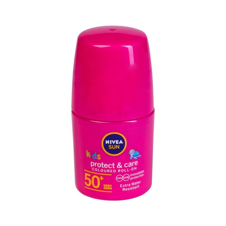Nivea Sun Kids Protect &amp; Care Coloured Roll-On SPF50+ Zaščita pred soncem za telo za otroke 50 ml Odtenek Pink