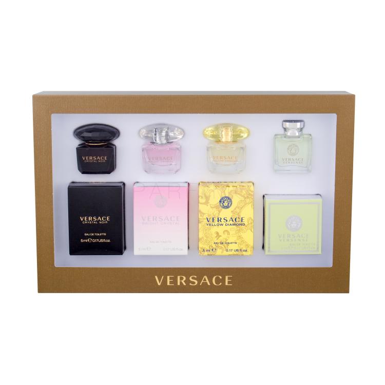 Versace Mini Set 4 Darilni set edt Versense 5 ml + edt Yellow Diamond 5 ml + edt Bright Crystal 5 ml + edt Crystal Noir 5 ml poškodovana škatla