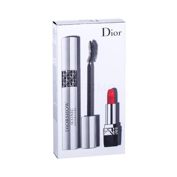 Christian Dior Diorshow Iconic Overcurl Darilni set maskara 10 ml + šminka Mini Rouge 999 1,5 g