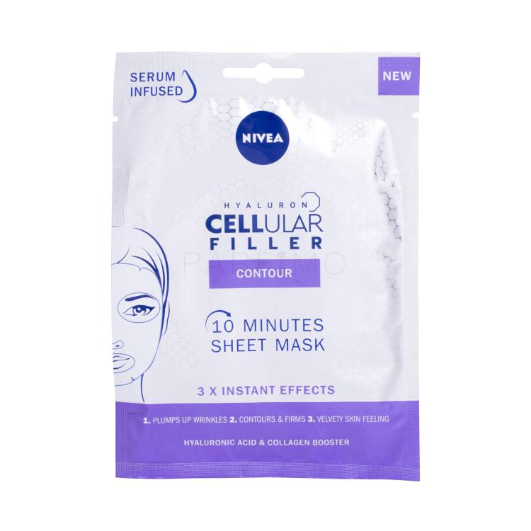 Nivea Hyaluron Cellular Filler 10 Minutes Sheet Mask Maska za obraz za ženske 1 kos