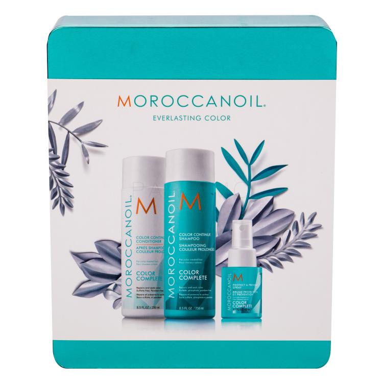 Moroccanoil Color Complete Darilni set šampon 250 ml + balzam 250 ml + zaščitni sprej Light 50 ml + kovinska posodica