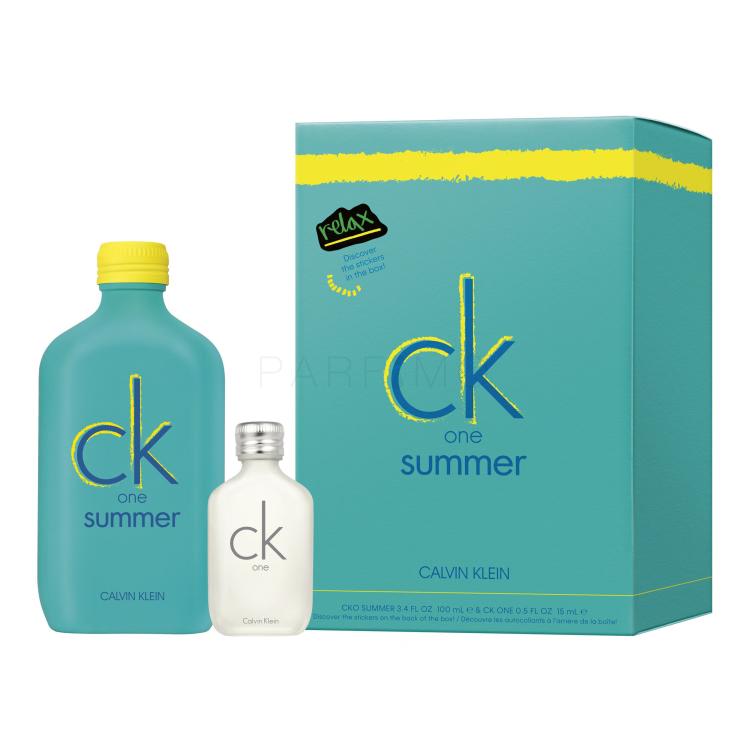 Calvin Klein CK One Summer 2020 Darilni set toaletna voda 100 ml + toaletna voda CK One 15 ml + nalepke