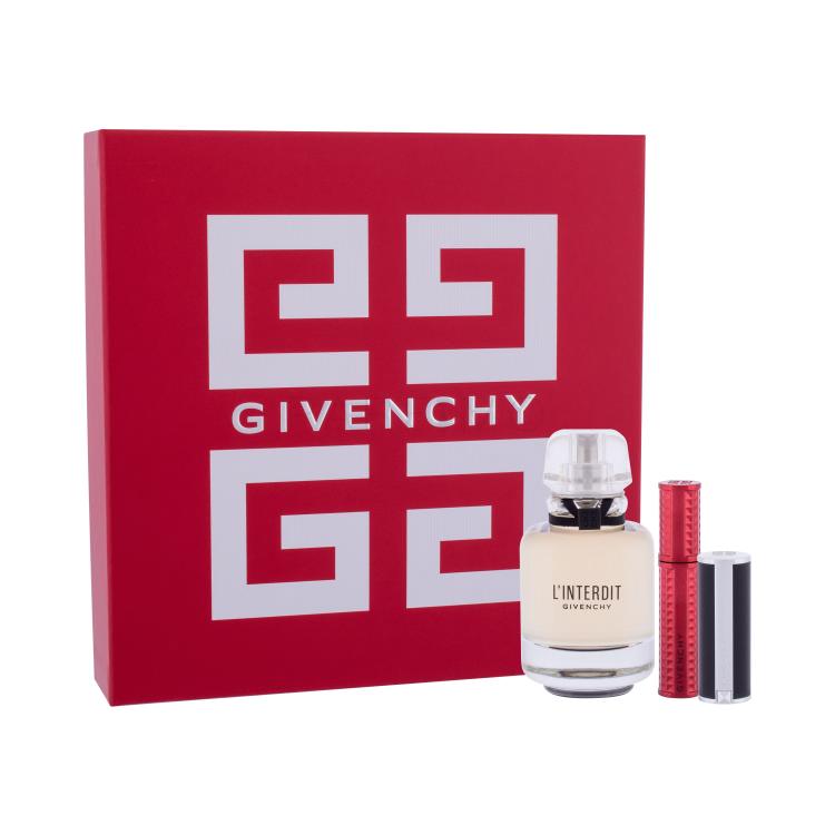 Givenchy L&#039;Interdit Darilni set parfumska voda 50 ml + šminka Le Rouge 1,5 g 333 L´Interdit + maskara Volume Disturbia 4 g 01 Black Disturbia