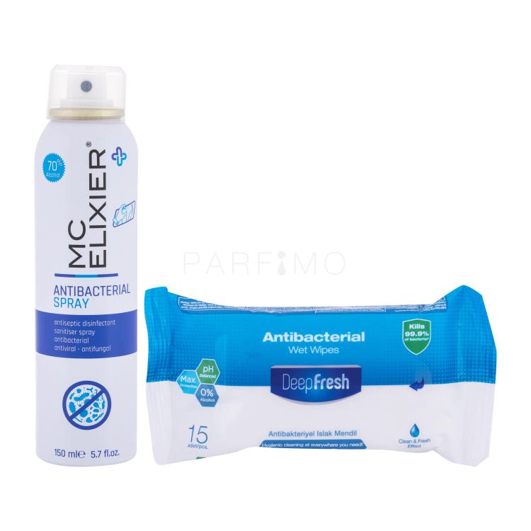 MC Elixier Antibacterial Spray Darilni set antibakterijski sprej Antibacterial Spray 150 ml + antibakterijski robčki Deep Fresh 15 kos