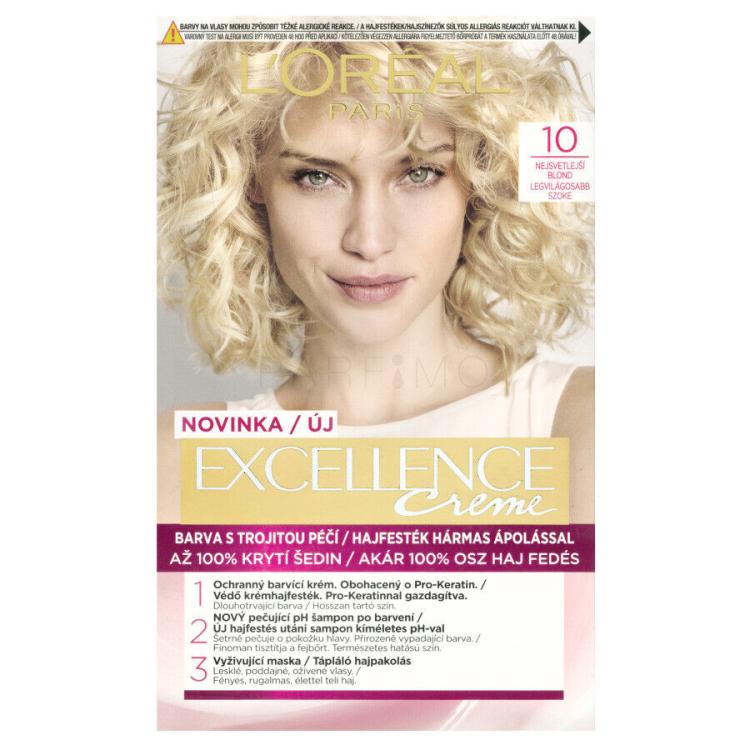 L&#039;Oréal Paris Excellence Creme Triple Protection Barva za lase za ženske 48 ml Odtenek 10 Lightest Ultimate Blonde