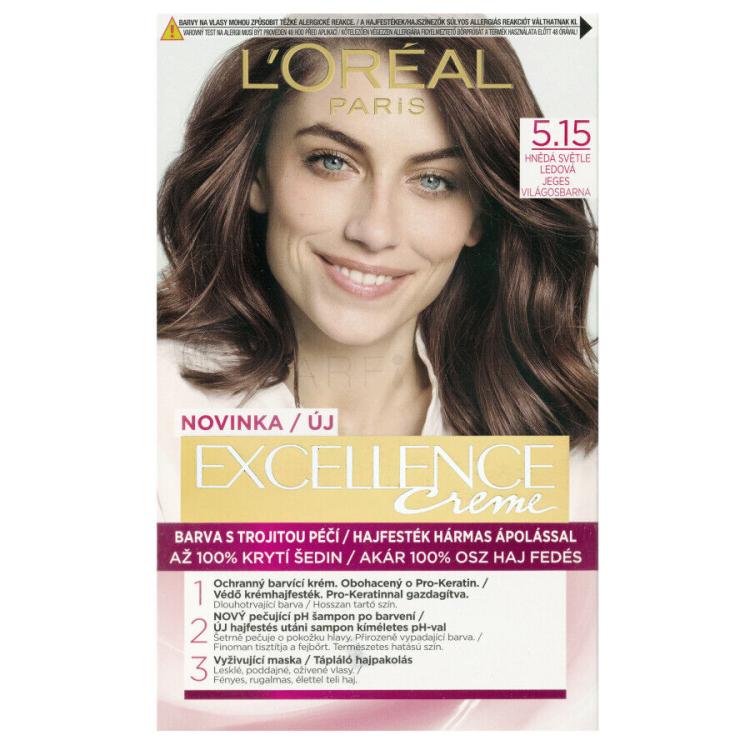 L&#039;Oréal Paris Excellence Creme Triple Protection Barva za lase za ženske 48 ml Odtenek 5,15 Natural Iced Brown