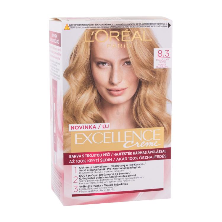 L&#039;Oréal Paris Excellence Creme Triple Protection Barva za lase za ženske 48 ml Odtenek 8,3 Natural Light Golden Blonde