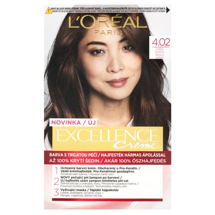 L&#039;Oréal Paris Excellence Creme Triple Protection Barva za lase za ženske 48 ml Odtenek 4,02 Tempting Brunette Brown