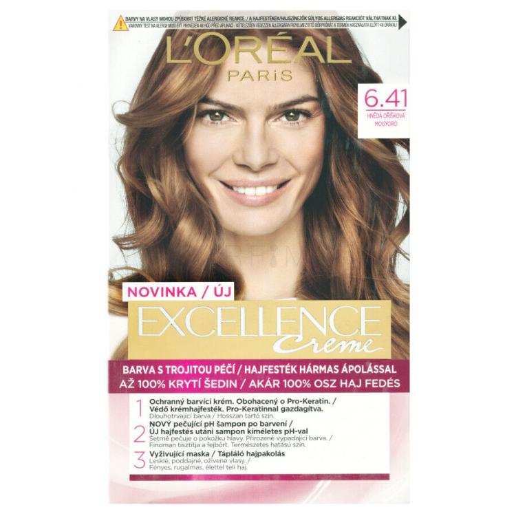 L&#039;Oréal Paris Excellence Creme Triple Protection Barva za lase za ženske 48 ml Odtenek 6,41 Natural Hazelnut Brown