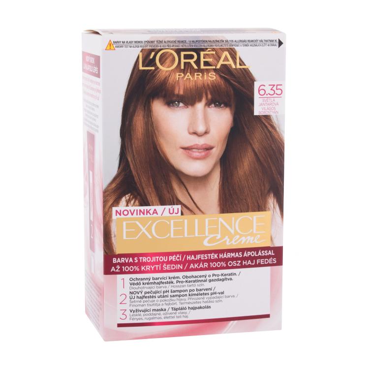 L&#039;Oréal Paris Excellence Creme Triple Protection Barva za lase za ženske 48 ml Odtenek 6,35 Light Amber