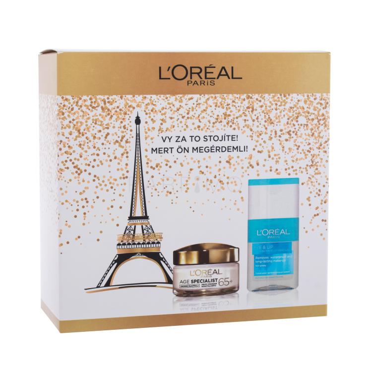 L&#039;Oréal Paris Age Specialist 65+ Darilni set dnevna krema Age Specialist 65+ 50 ml + odstranjevalec ličil Eye &amp; Lip Express Make-Up Remover 125 ml