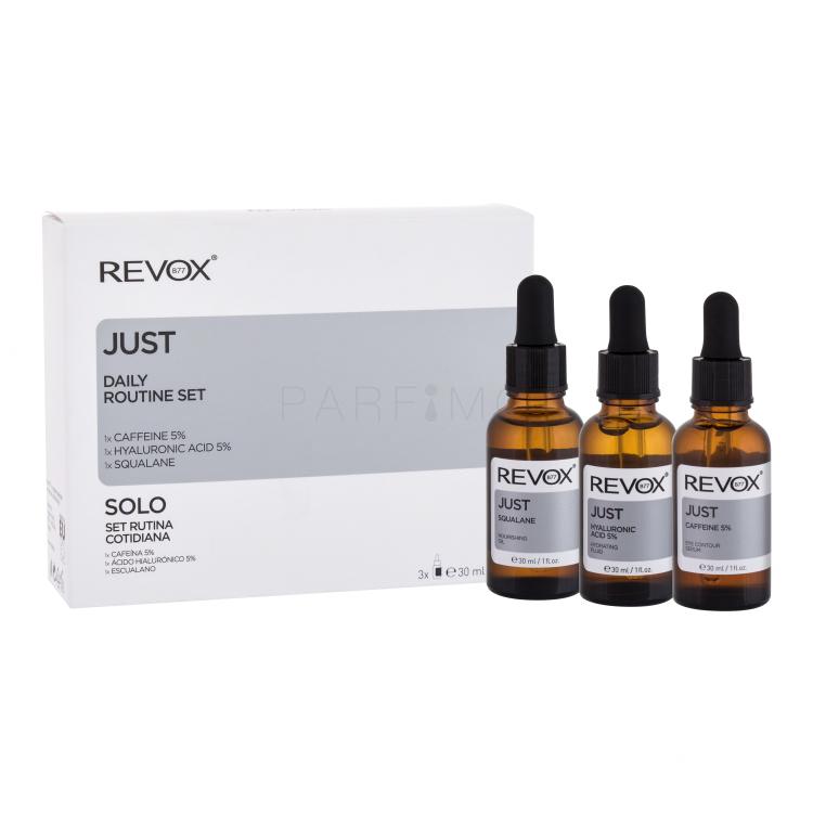 Revox Just Daily Routine Set Darilni set serum za obraz B77 Just Hyaluronic Acid 5% 30 ml + serum za okoli oči B77 Just Caffeine 5% 30 ml + olje za obraz B77 Just Squalane 30 ml