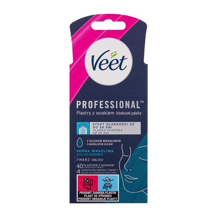 Veet Professional Wax Strips Face Sensitive Skin Izdelki za depilacijo za ženske 40 kos