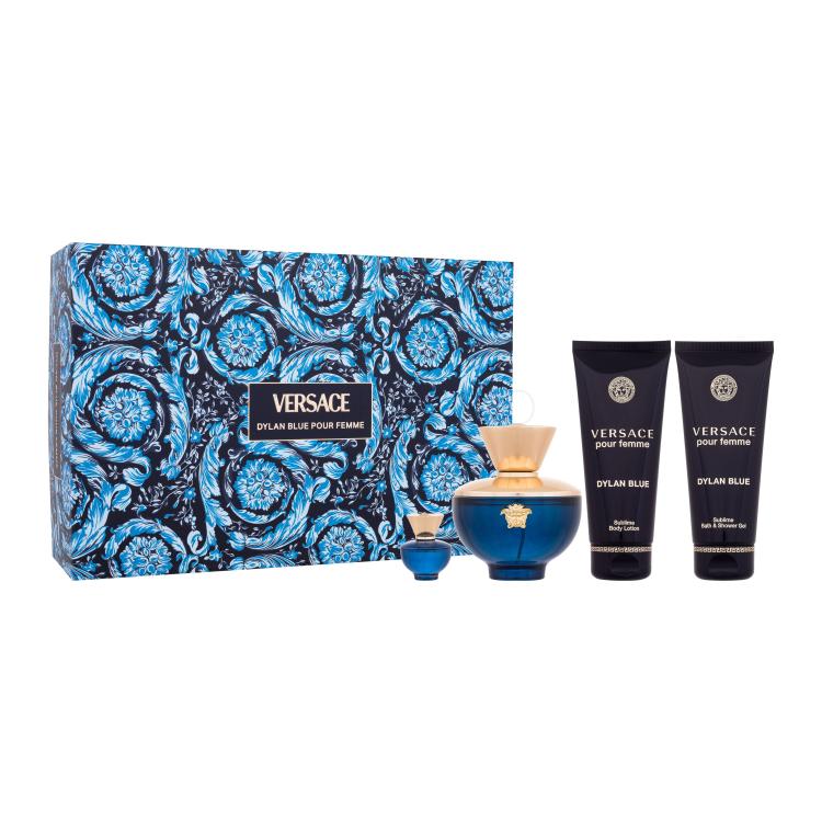 Versace Pour Femme Dylan Blue Darilni set parfumska voda 100 ml + parfumska voda 5 ml + losjon za telo 100 ml + gel za prhanje 100 ml