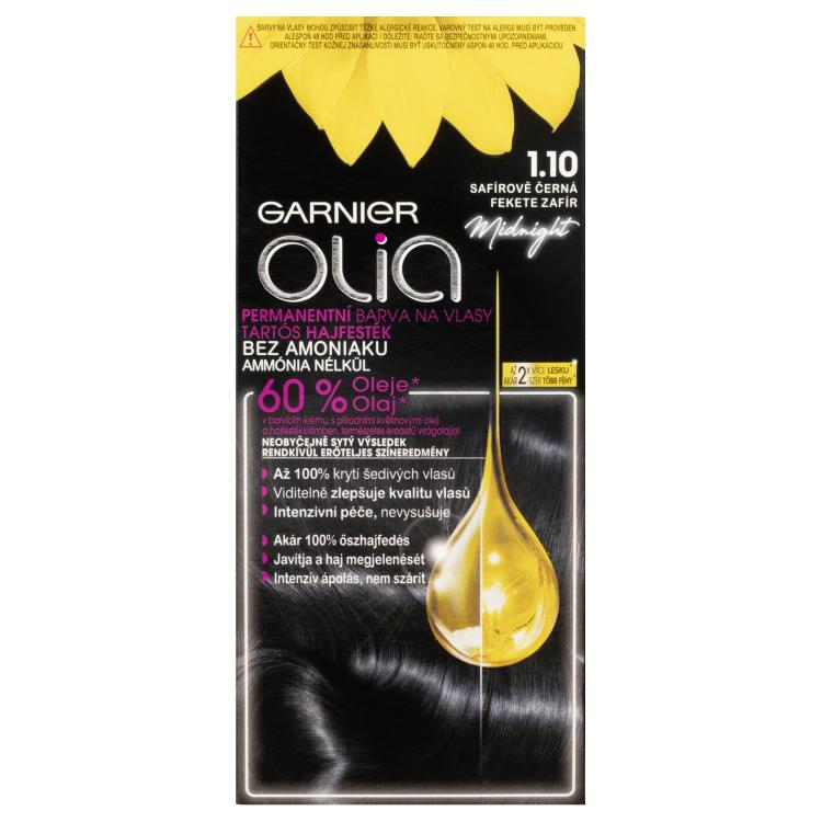 Garnier Olia Permanent Hair Color Barva za lase za ženske 50 g Odtenek 1,10 Black Sapphire