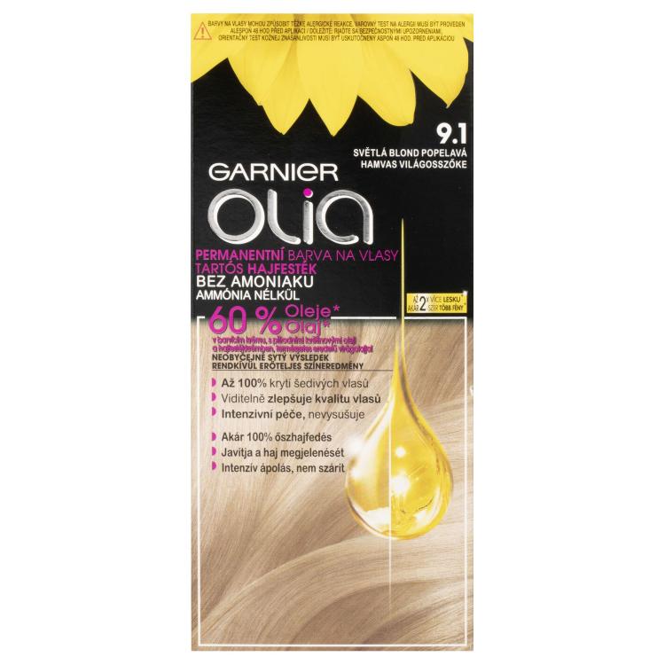 Garnier Olia Permanent Hair Color Barva za lase za ženske 50 g Odtenek 9,1 Ashy Light Blonde