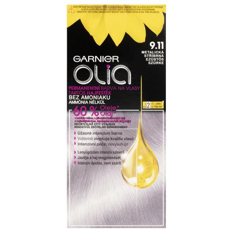 Garnier Olia Permanent Hair Color Barva za lase za ženske 50 g Odtenek 9,11 Metallic Silver
