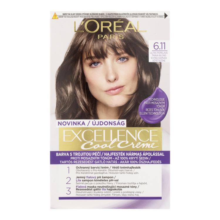 L&#039;Oréal Paris Excellence Cool Creme Barva za lase za ženske 48 ml Odtenek 6,11 Ultra Ash Dark Blond