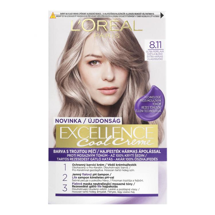 L&#039;Oréal Paris Excellence Cool Creme Barva za lase za ženske 48 ml Odtenek 8,11 Ultra Ash Light Blond