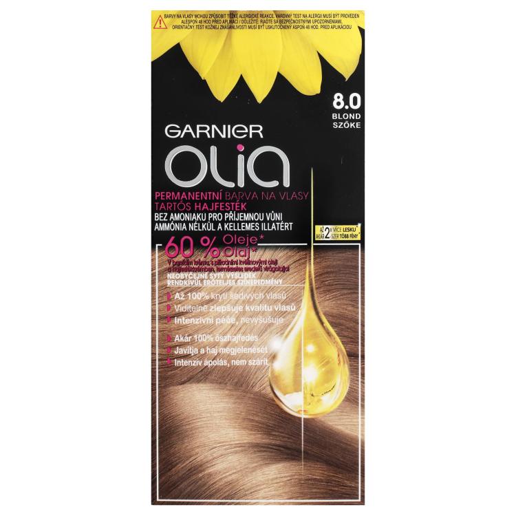 Garnier Olia Permanent Hair Color Barva za lase za ženske 50 g Odtenek 8,0 Blond