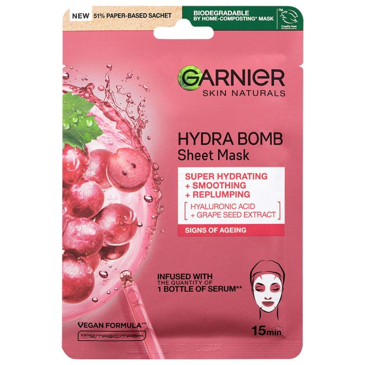 Garnier Skin Naturals Hydra Bomb Natural Origin Grape Seed Extract Maska za obraz za ženske 1 kos