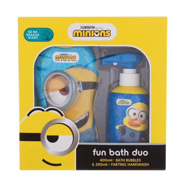 Minions Bubble Bath Fun Bath Duo Darilni set pena za kopel Minions Bath Bubbles Ba Na Naaaaa 400 ml + milo za roke Minions Farting Hand Wash Ba Na Naaaaa 250 ml