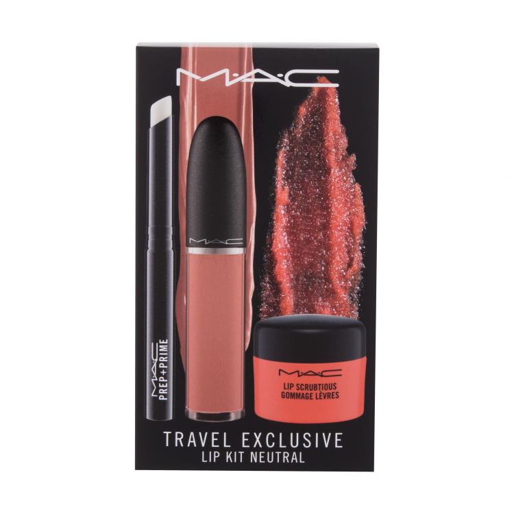 MAC Travel Exclusive Darilni set šminka Retro Matte Liquid Lipcolour 5 ml + podlaga za ličila Prep + Prime Lip 1,7 g + piling za ustnice Lip Scrubtious 14 ml Candied Nectar
