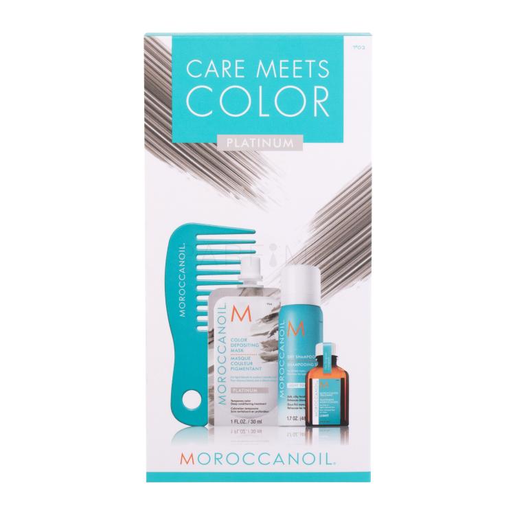 Moroccanoil Care Meets Color Darilni set barvna maska za lase Color Depositing Mask 30 ml + suhi šampon Dry Shampoo Light Tones 65 ml +olje za lase Treatment Light Oil 15 ml + glavnik