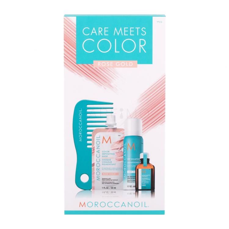 Moroccanoil Care Meets Color Darilni set barvna maska za lase Color Depositing Mask 30 ml + suhi šampon Dry Shampoo Light Tones 65 ml + olje za lase Treatment Light Oil 15 ml + glavnik