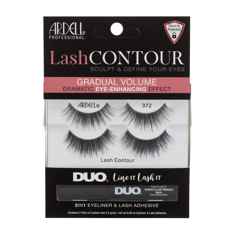 Ardell Lash Contour 372 Darilni set umetne trepalnice + lepilo za trepalnice in črtalo za oči 2v1 2,5 g